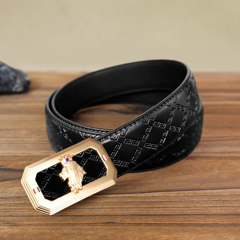 Men's DIY Lion King Automatic Buckle Leather Belt