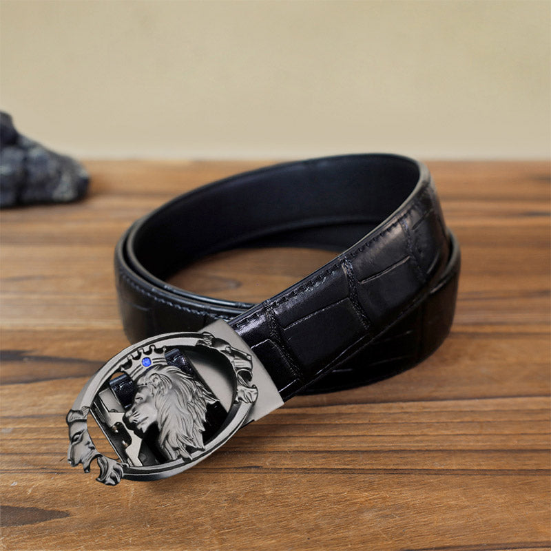 Men's DIY Lion King Oval Automatic Buckle Leather Belt