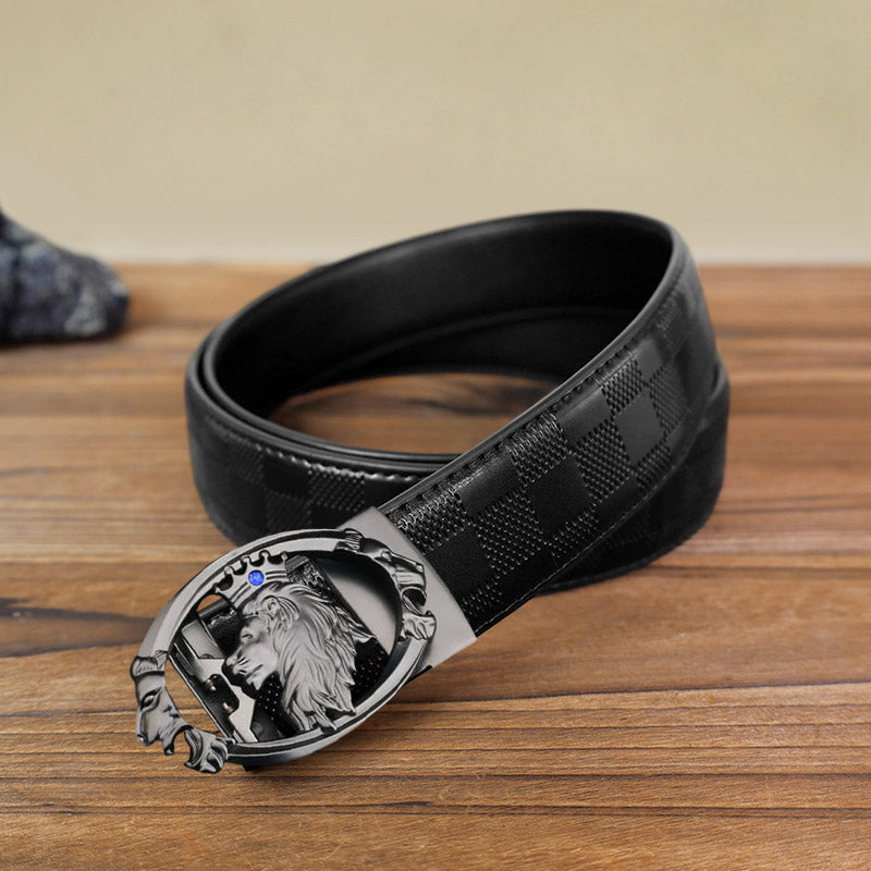 Men's DIY Lion King Oval Automatic Buckle Leather Belt