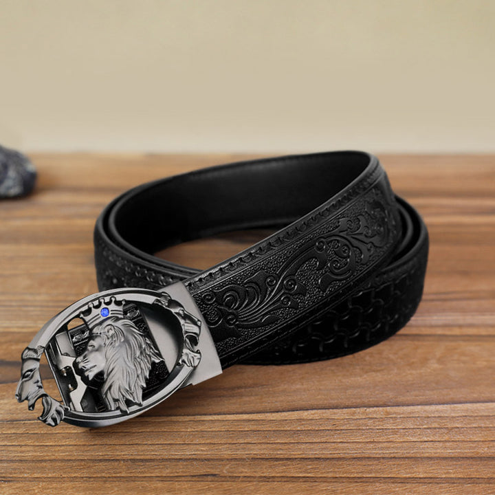 Men's DIY Lion King Oval Automatic Buckle Leather Belt