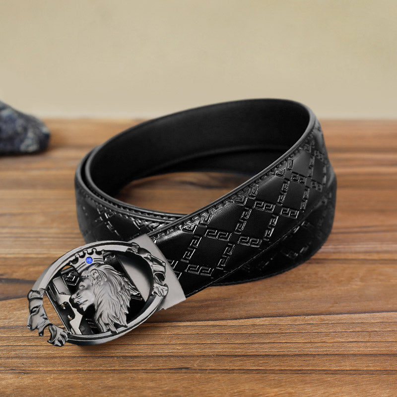 Men's DIY Lion King Oval Automatic Buckle Leather Belt