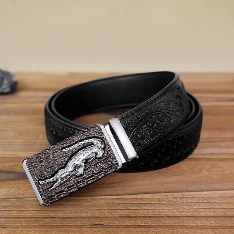 Men's DIY Crocodile Square Automatic Buckle Leather Belt