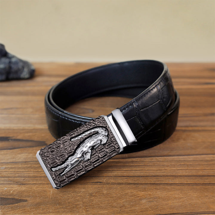 Men's DIY Crocodile Square Automatic Buckle Leather Belt