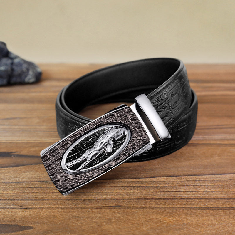 Men's DIY Hollow Crocodile Automatic Buckle Leather Belt