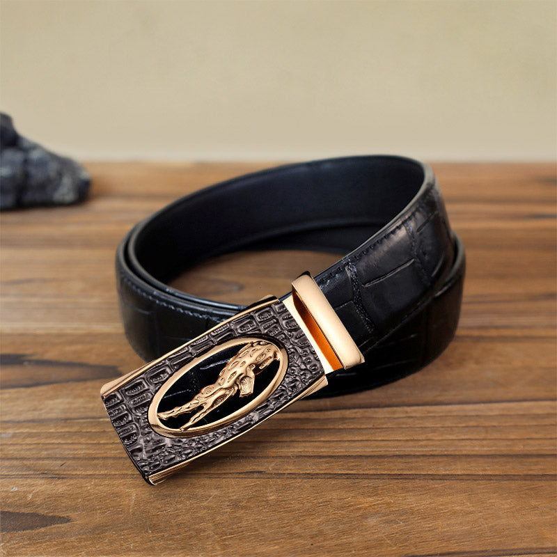 Men's DIY Hollow Crocodile Automatic Buckle Leather Belt