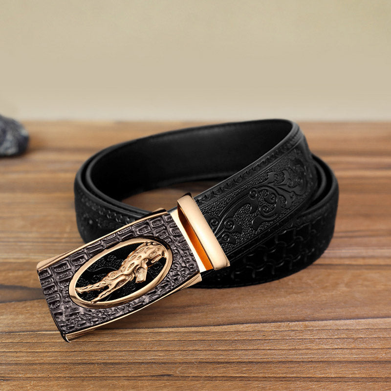 Men's DIY Hollow Crocodile Automatic Buckle Leather Belt