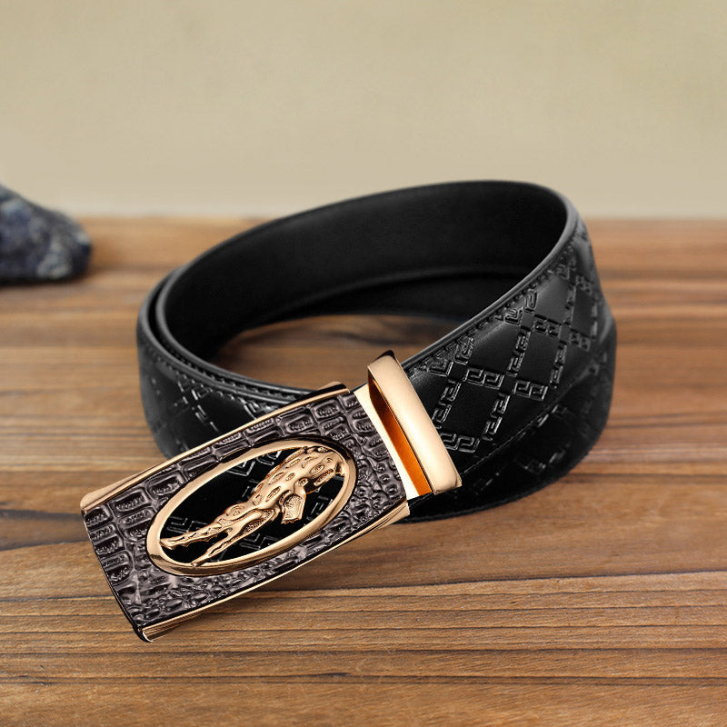 Men's DIY Hollow Crocodile Automatic Buckle Leather Belt