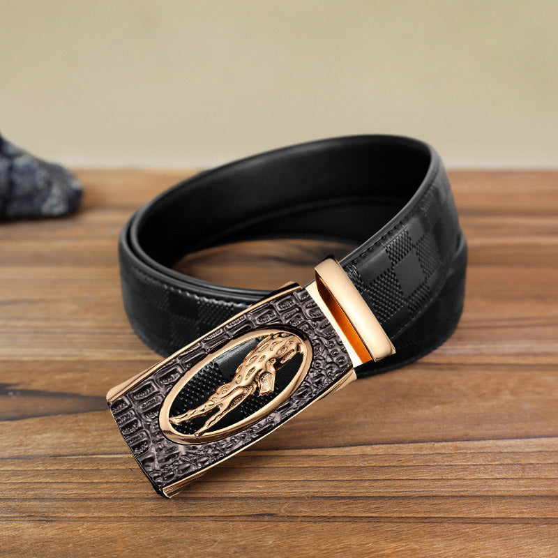 Men's DIY Hollow Crocodile Automatic Buckle Leather Belt