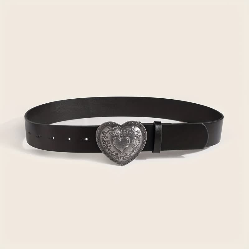 Women's Heart Shape Floral Engraved Leather Belt