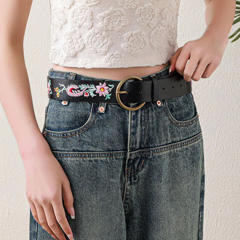 Women's Boho Floral Embroidery Ethnic Leather Belt