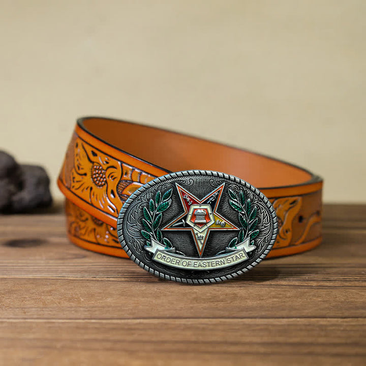 Men's DIY Pentagram Eastern Star Buckle Leather Belt