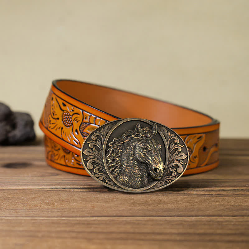 Men's DIY Horse Head Buckle Leather Belt