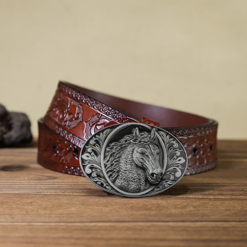 Men's DIY Horse Head Buckle Leather Belt