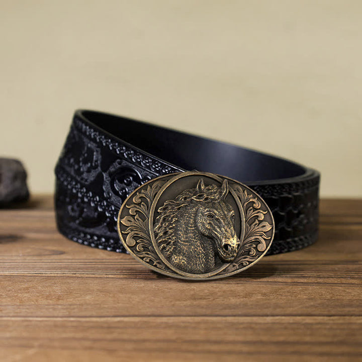 Men's DIY Horse Head Buckle Leather Belt