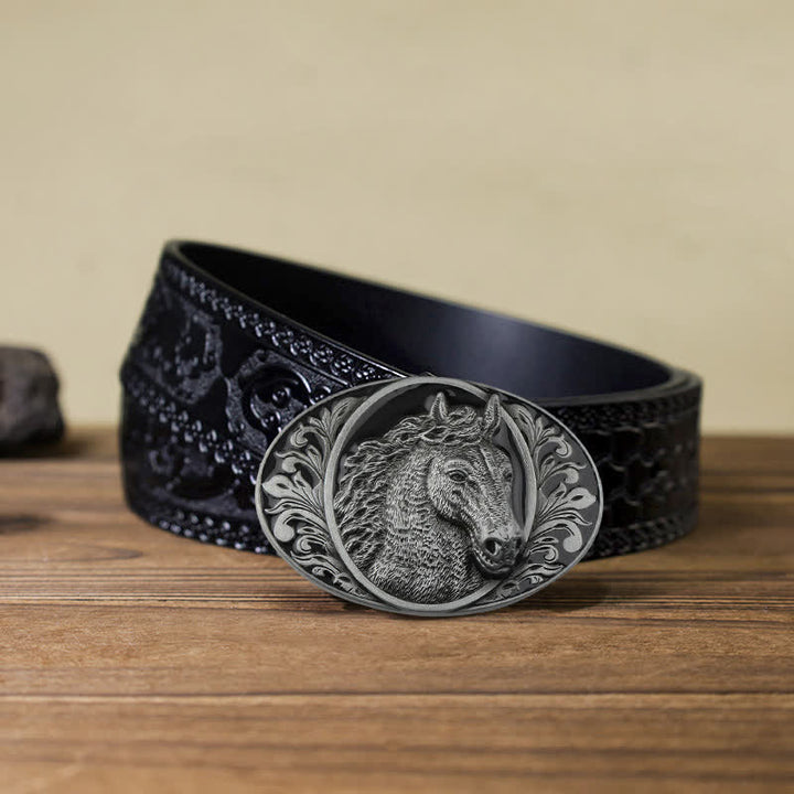 Men's DIY Horse Head Buckle Leather Belt