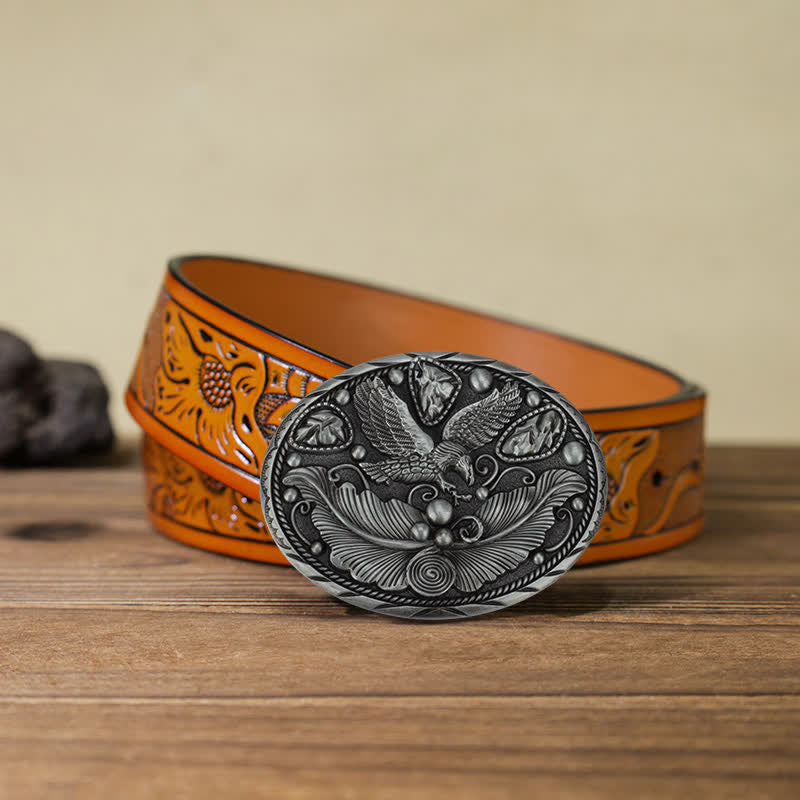 Men's DIY Horse Eagle Embossed Buckle Leather Belt