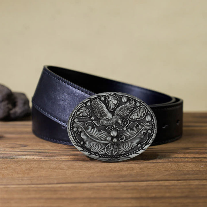 Men's DIY Horse Eagle Embossed Buckle Leather Belt