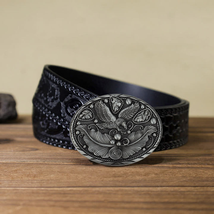 Men's DIY Horse Eagle Embossed Buckle Leather Belt