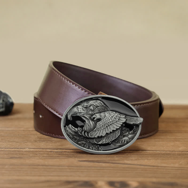 Men's DIY Double Eagle Embossed Buckle Leather Belt