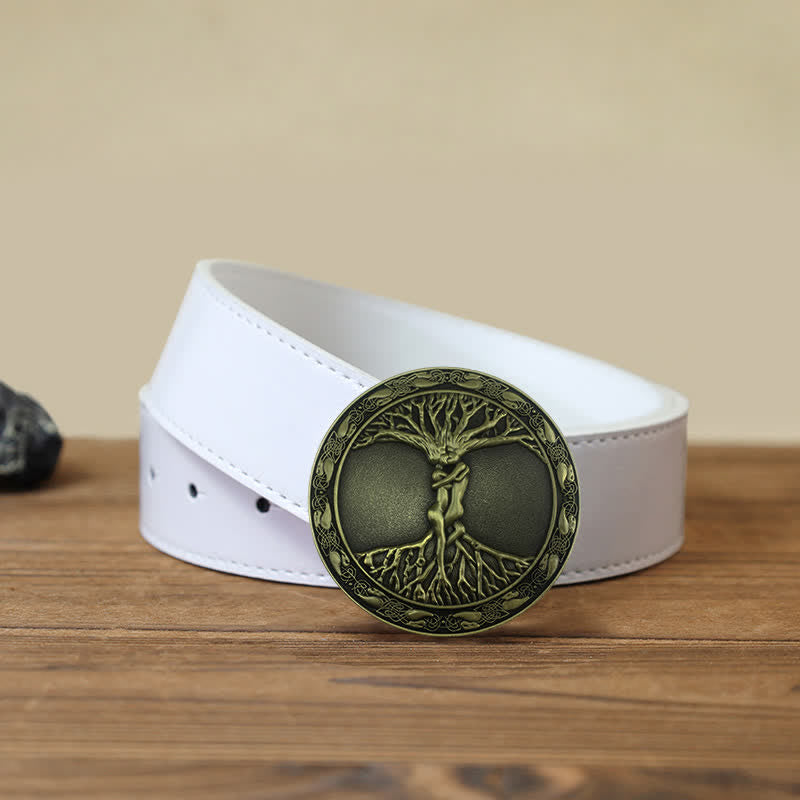 Men's DIY Tree Of Life Ash Elm Buckle Leather Belt