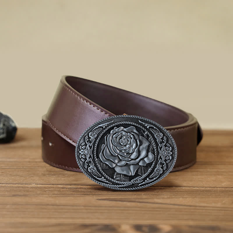 Men's DIY Trendy Western Rose Buckle Leather Belt