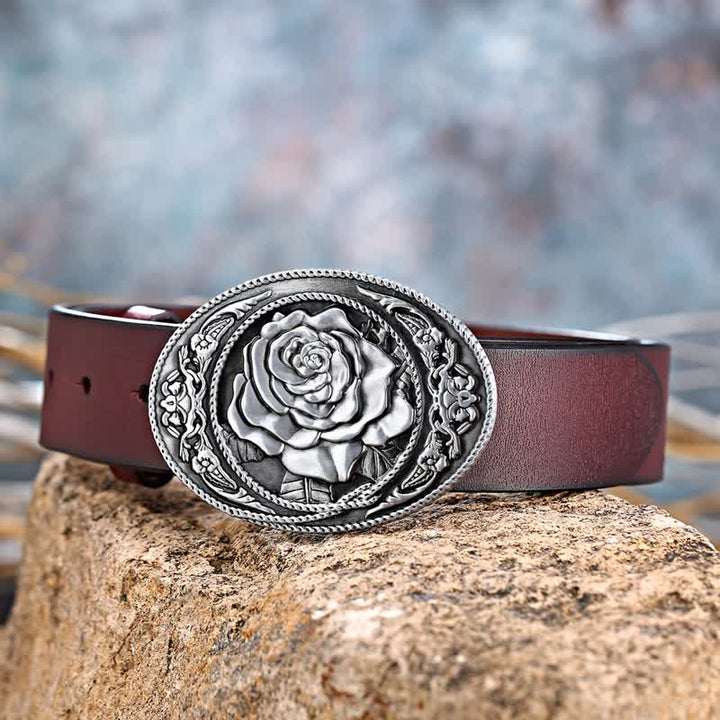 Men's DIY Trendy Western Rose Buckle Leather Belt