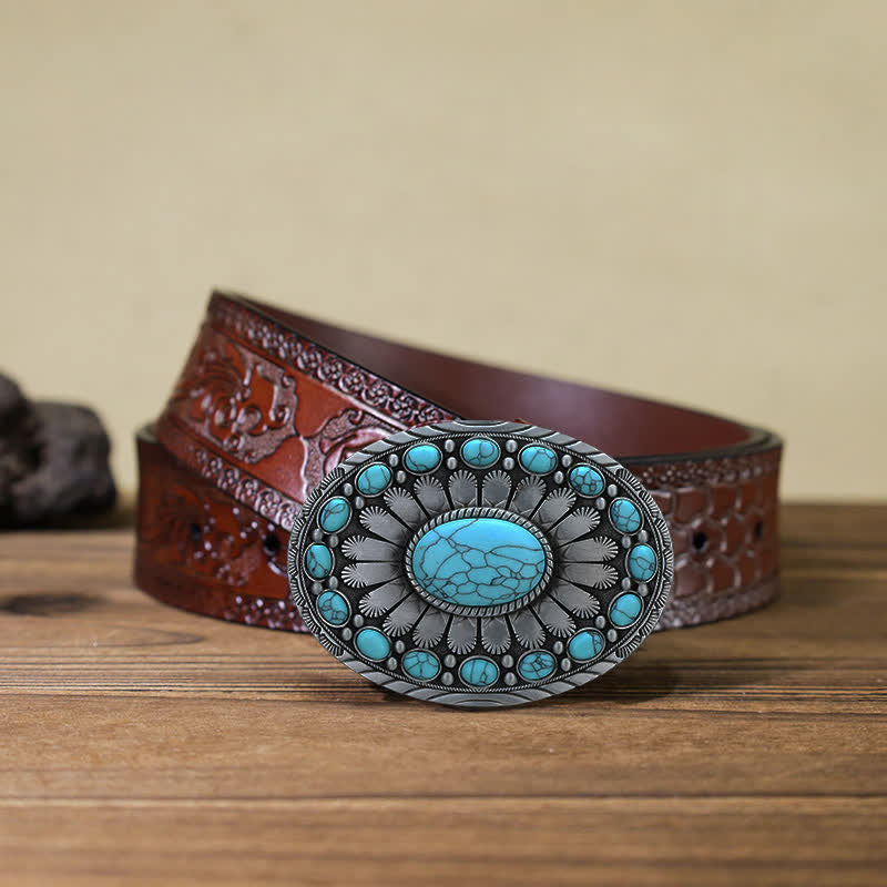 Men's DIY Dazzling Turquoise Buckle Leather Belt