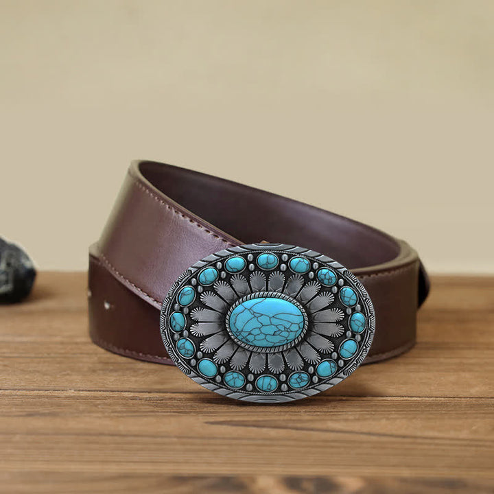 Men's DIY Dazzling Turquoise Buckle Leather Belt