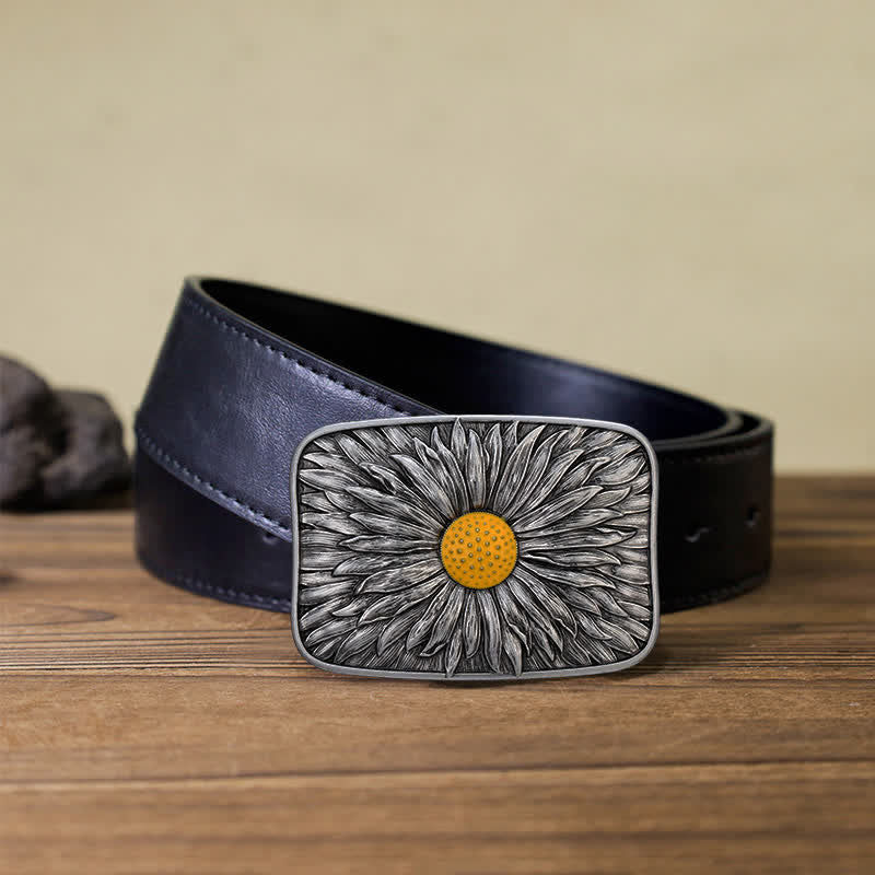 Men's DIY Lovely Daisy Western Buckle Leather Belt