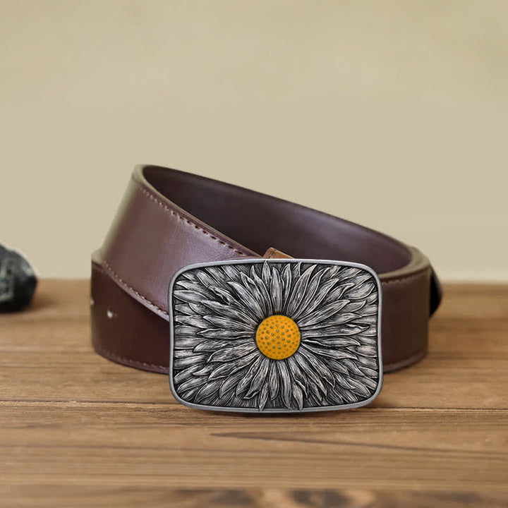 Men's DIY Lovely Daisy Western Buckle Leather Belt