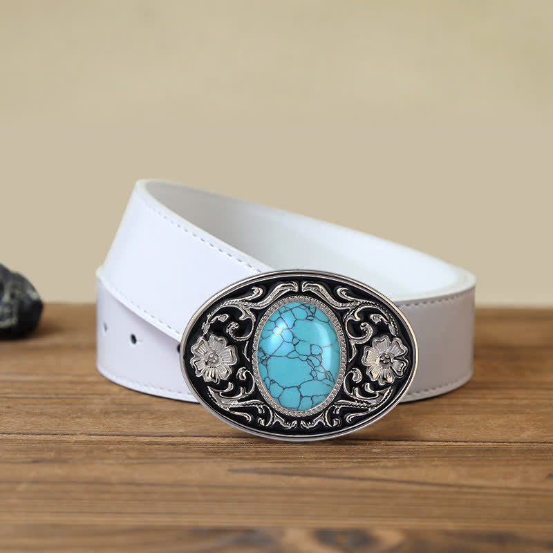 Men's DIY Turquoise Stone Western Buckle Leather Belt