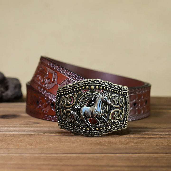 Men's DIY Free Running Horse Buckle Leather Belt