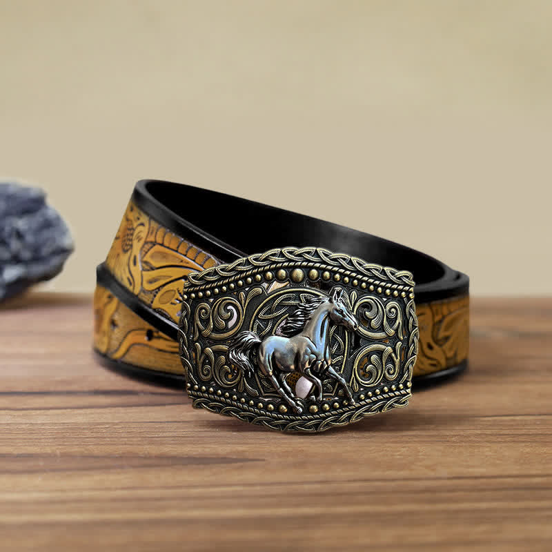 Men's DIY Free Running Horse Buckle Leather Belt