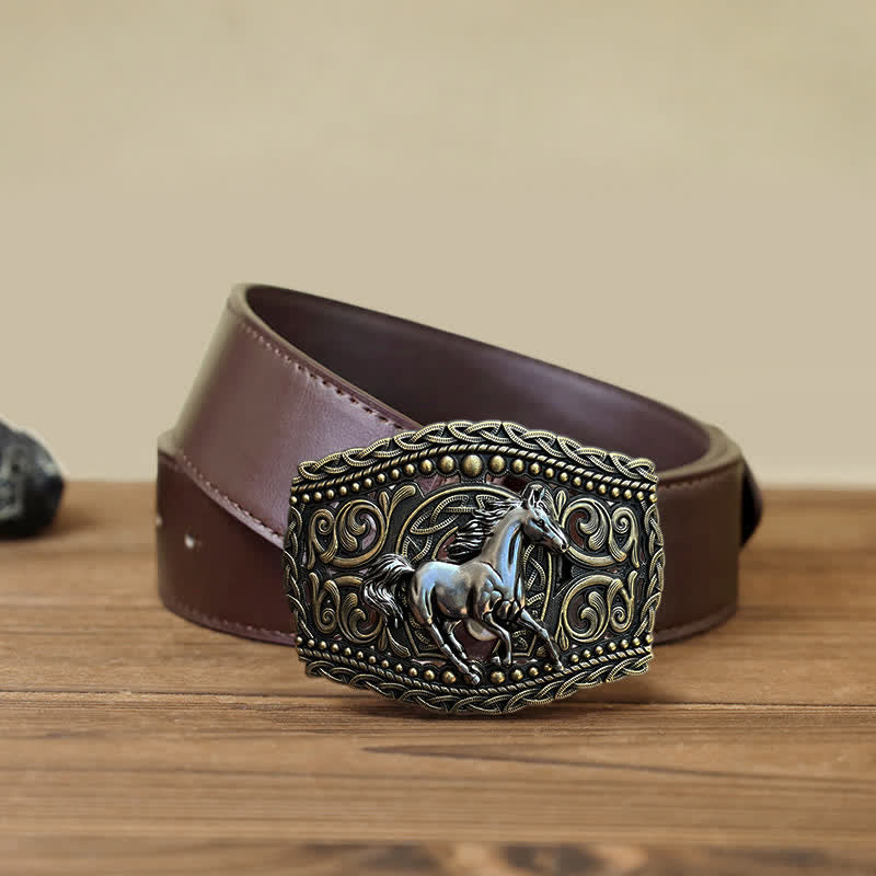 Men's DIY Free Running Horse Buckle Leather Belt