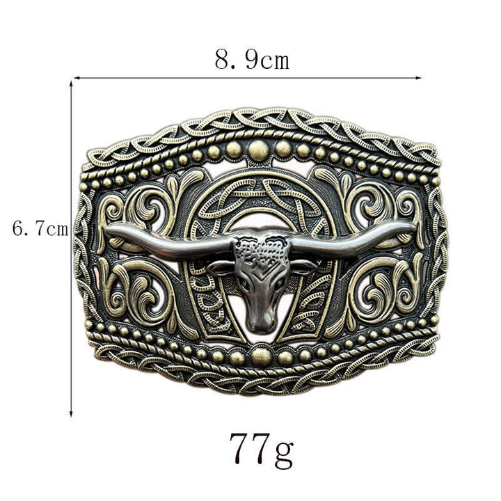 Men's DIY Hollow Bull Head Buckle Leather Belt