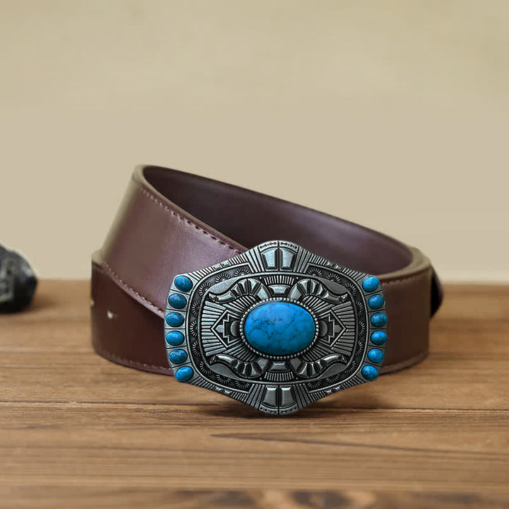 Men's DIY Artificial Turquoise Bohemia Buckle Leather Belt