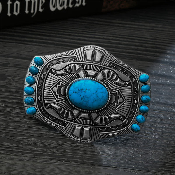 Men's DIY Artificial Turquoise Bohemia Buckle Leather Belt