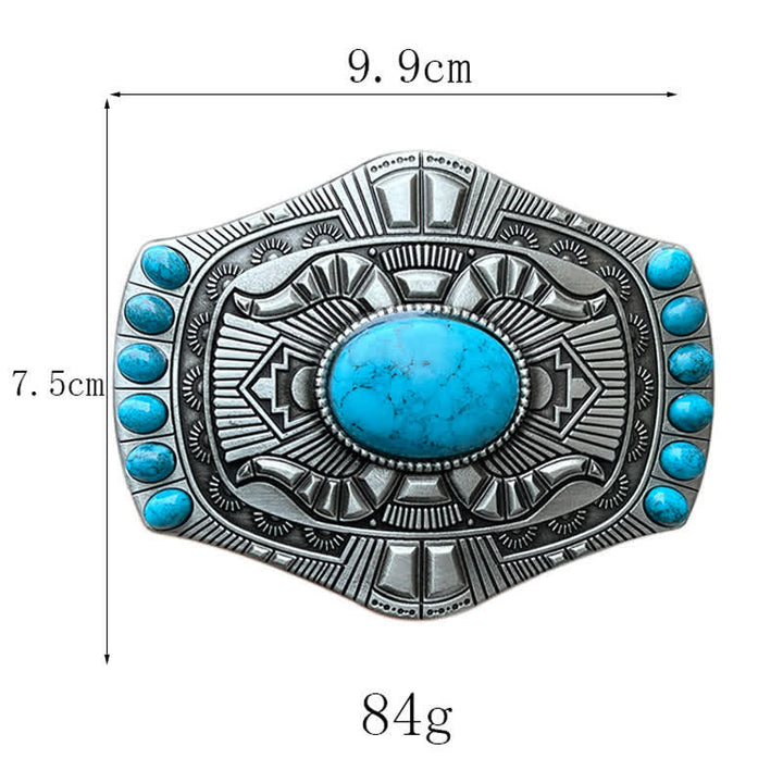 Men's DIY Artificial Turquoise Bohemia Buckle Leather Belt