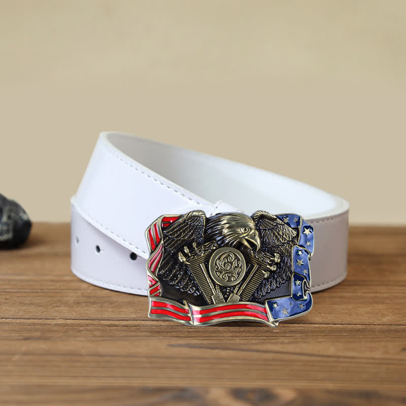 Men's DIY Eagle Patriotic Multi Color Buckle Leather Belt