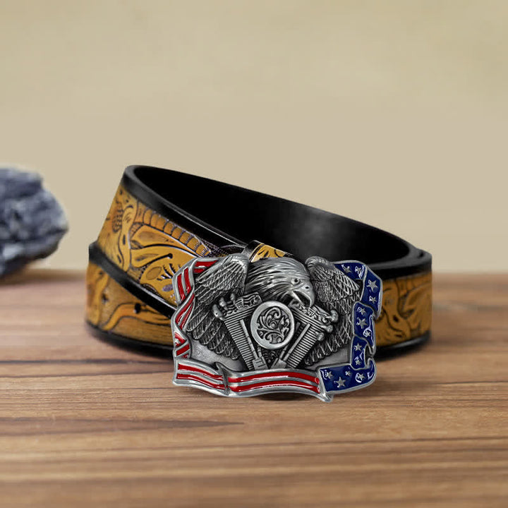 Men's DIY Eagle Patriotic Multi Color Buckle Leather Belt