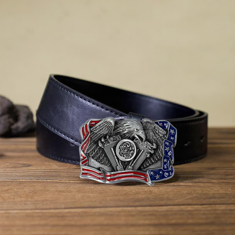 Men's DIY Eagle Patriotic Multi Color Buckle Leather Belt