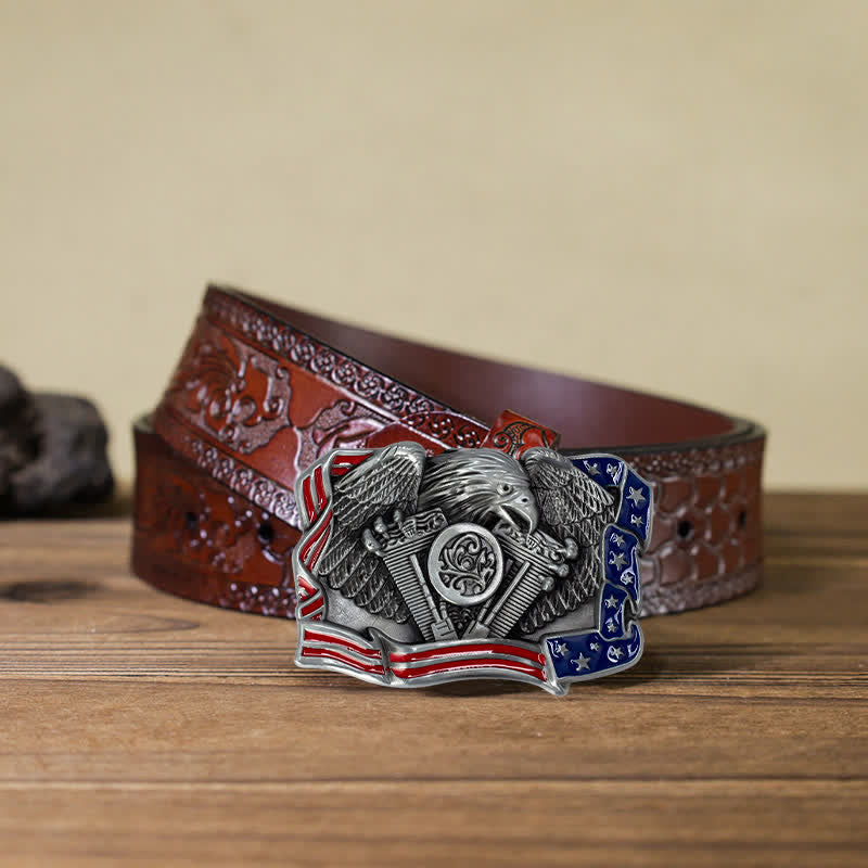 Men's DIY Eagle Patriotic Multi Color Buckle Leather Belt