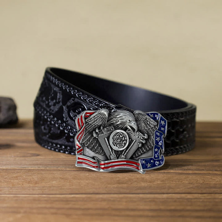 Men's DIY Eagle Patriotic Multi Color Buckle Leather Belt