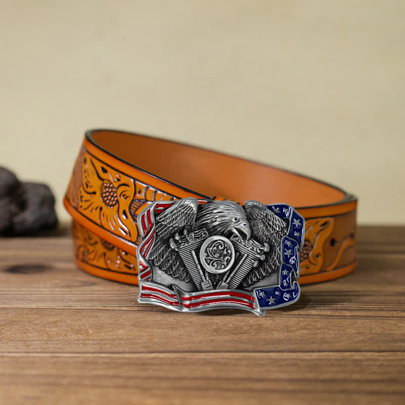 Men's DIY Eagle Patriotic Multi Color Buckle Leather Belt