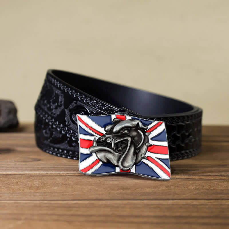 Men's DIY British Flag Bulldog Head Buckle Leather Belt