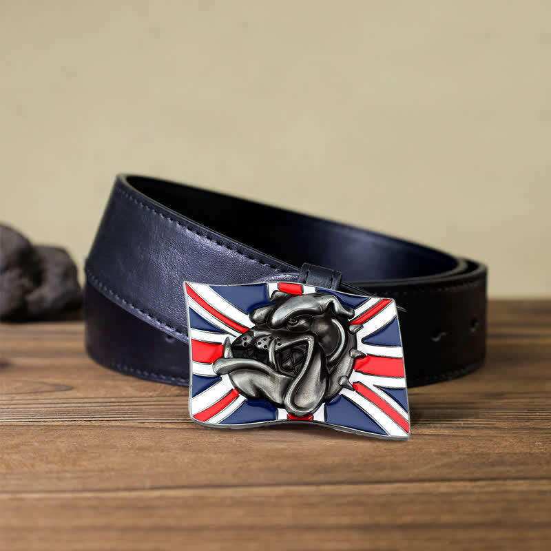 Men's DIY British Flag Bulldog Head Buckle Leather Belt