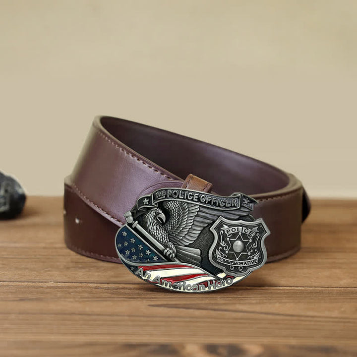 Men's DIY Police Officer Hero Eagle Buckle Leather Belt