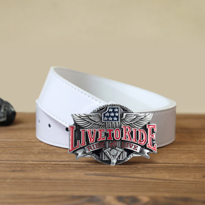 Men's DIY Motorcycle Live To Ride Wings Buckle Leather Belt