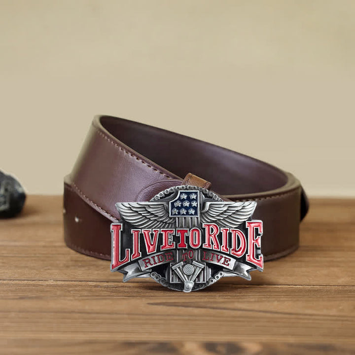 Men's DIY Motorcycle Live To Ride Wings Buckle Leather Belt