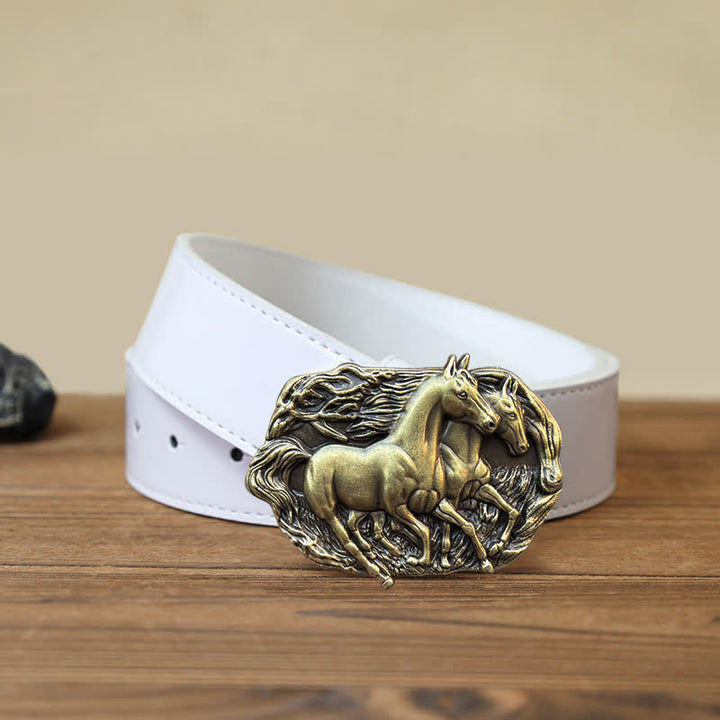 Men's DIY Wild Running Horses Buckle Leather Belt